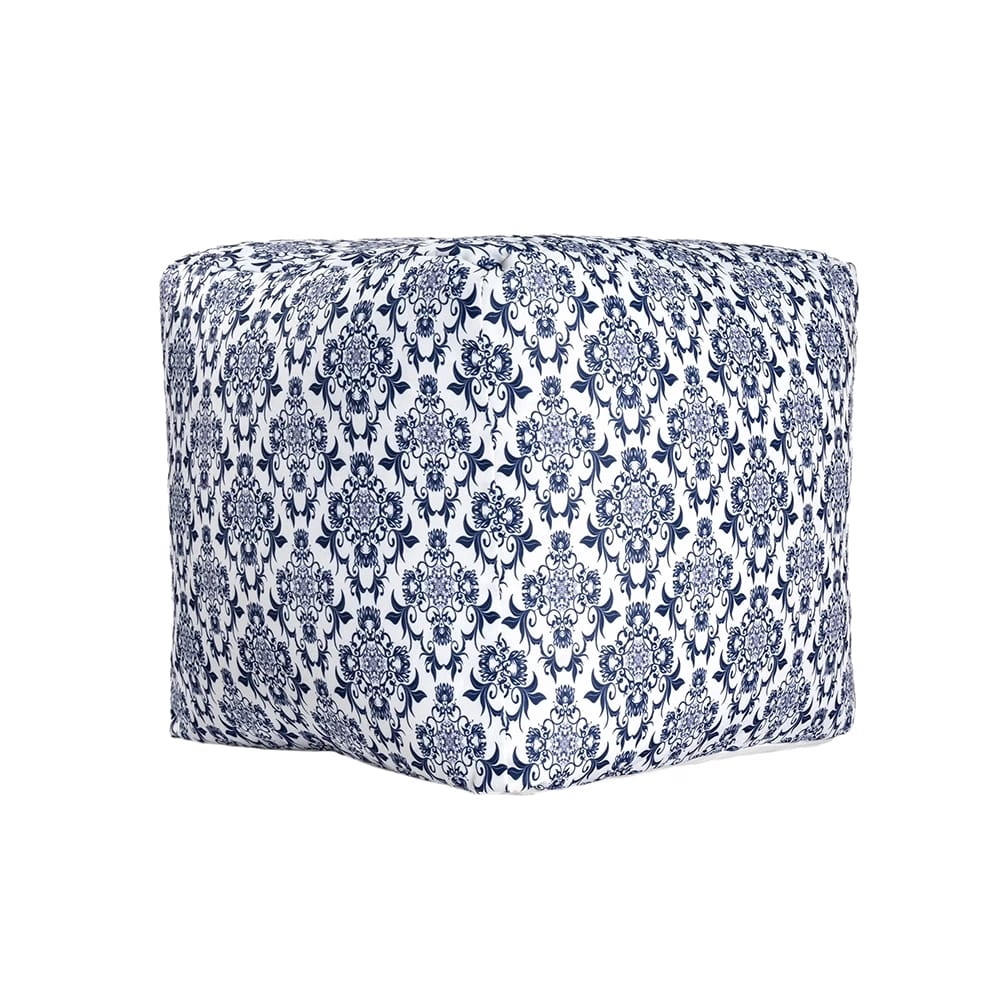 LR Home Floral Lattice Pouf, Blue/White