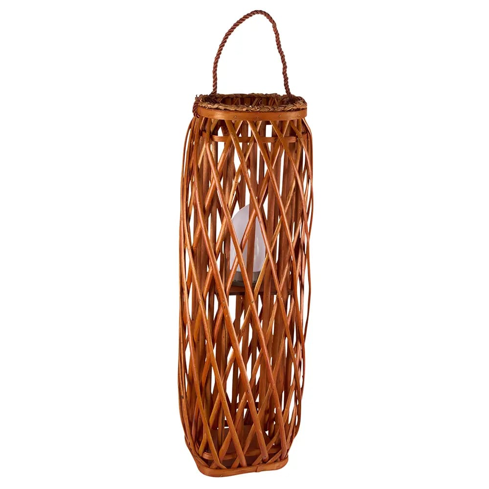 Barbara King Square Wicker Lantern With Remote, Burnt Orange, 28"