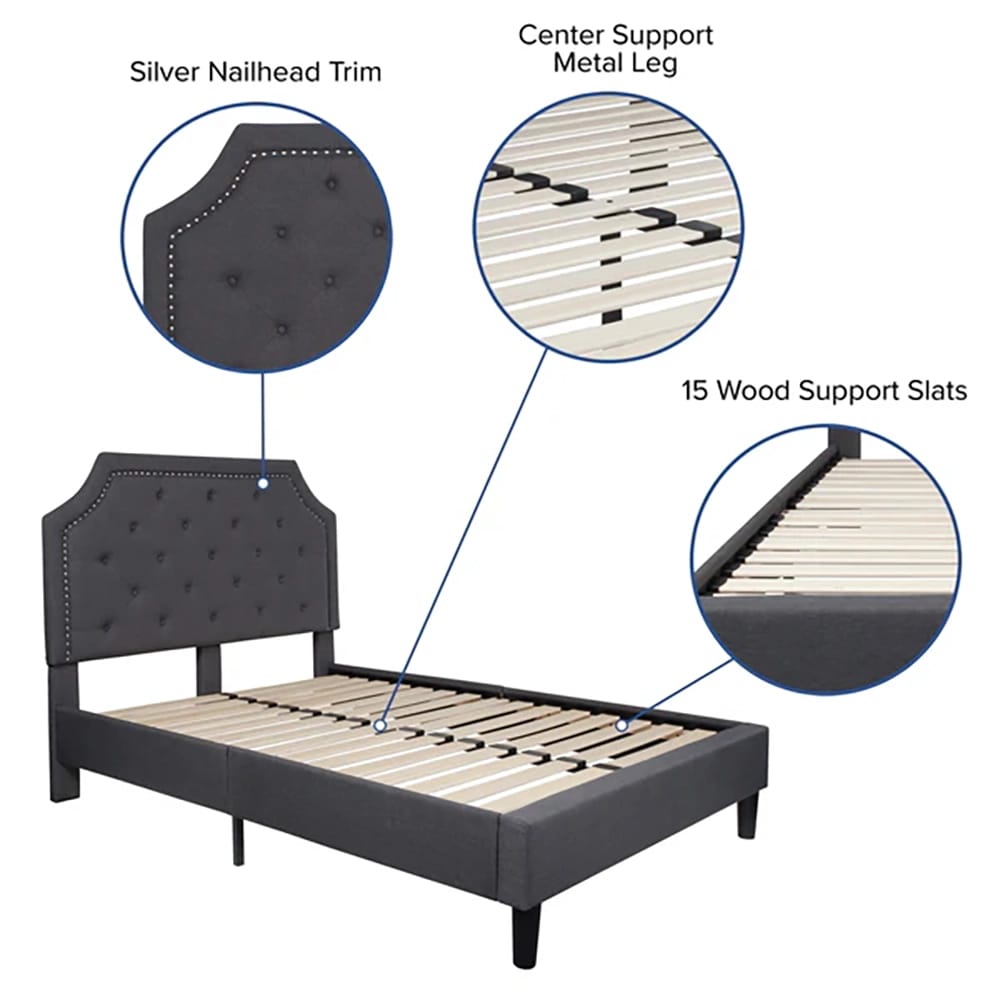 Arched Tufted Upholstered Platform Bed Frame, Full, Dark Gray