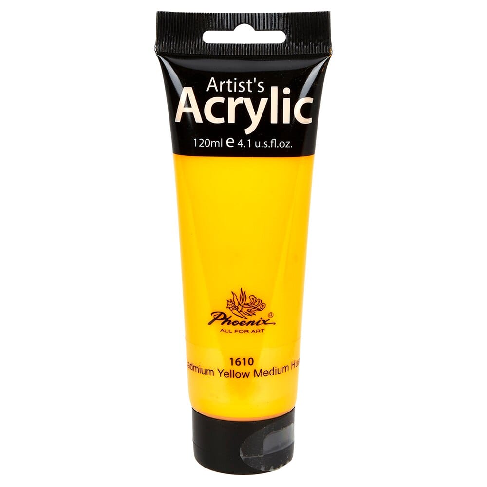 Phoenix Artist's Acrylic Paint, Cadmium Yellow Medium Hue, 120 ml