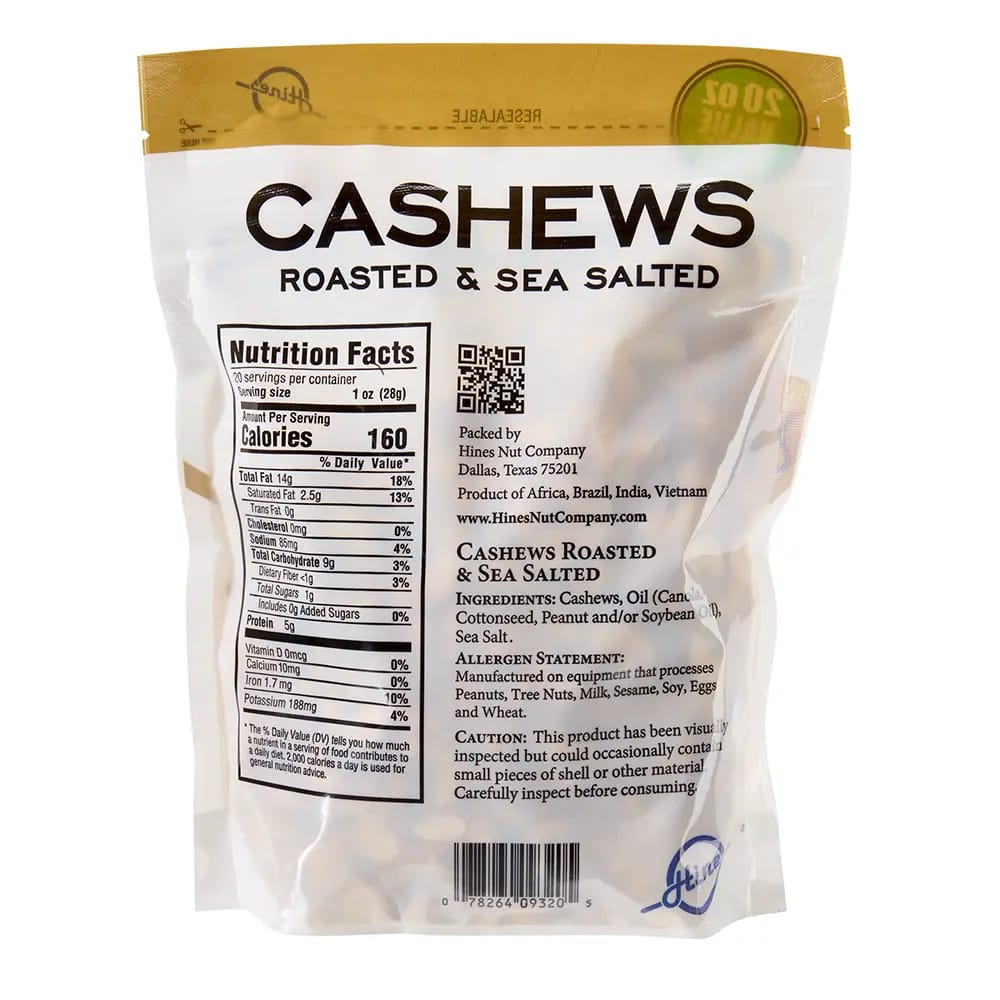 Hines Roasted & Sea Salted Cashews, 20 oz