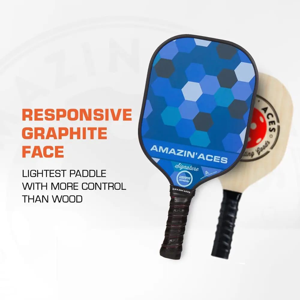 Amazin' Aces Signature Graphite Pickleball Paddle Set, Set of 2, Honeycomb Blue & Tropic Green