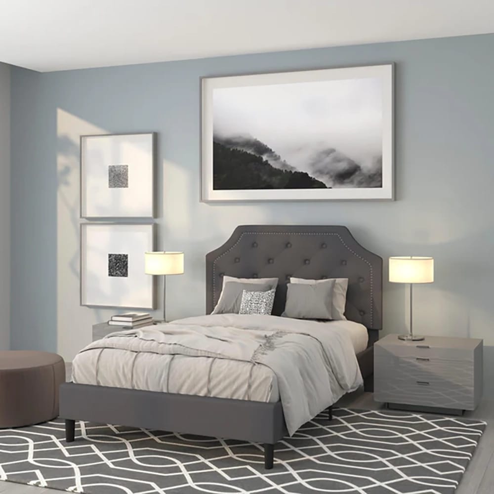 Arched Tufted Upholstered Platform Bed Frame, Full, Dark Gray