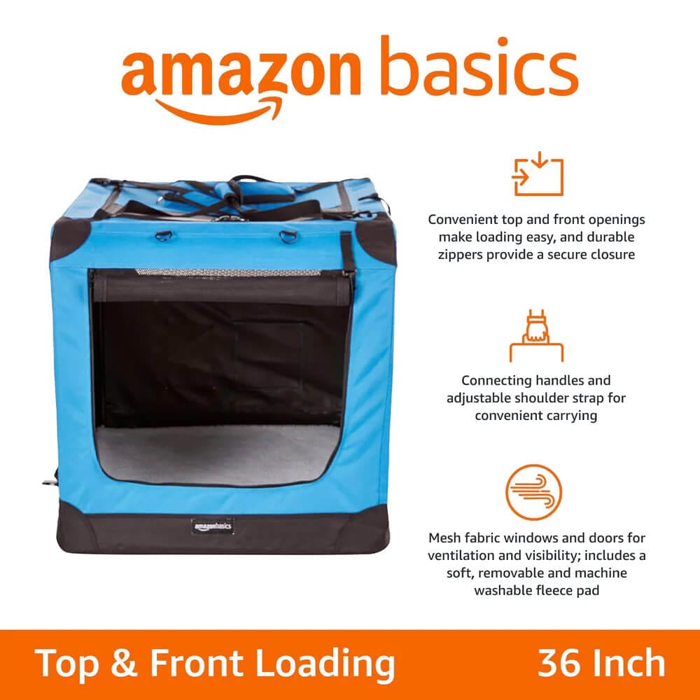 Foldable Soft-Sided Pet Carrier, 36" x 24" x 24", Blue