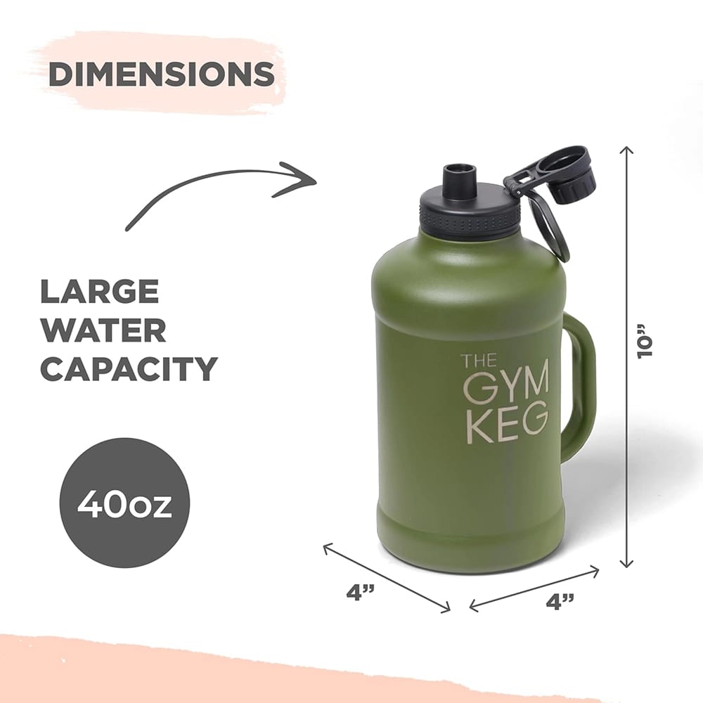 The Gym Keg 40 oz Insulated Water Bottle, Rainforest Green