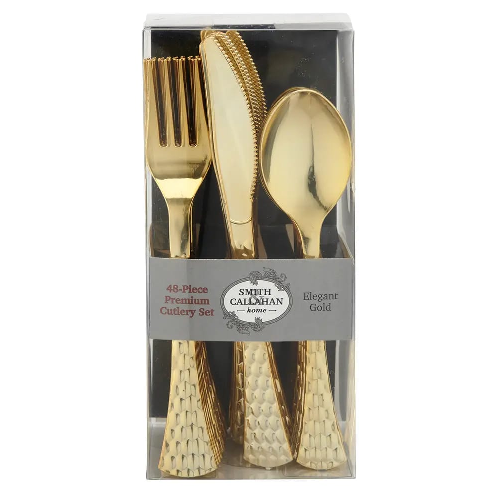 Smith & Callahan Elegant Gold Premium Plastic Cutlery Set, 48 Piece