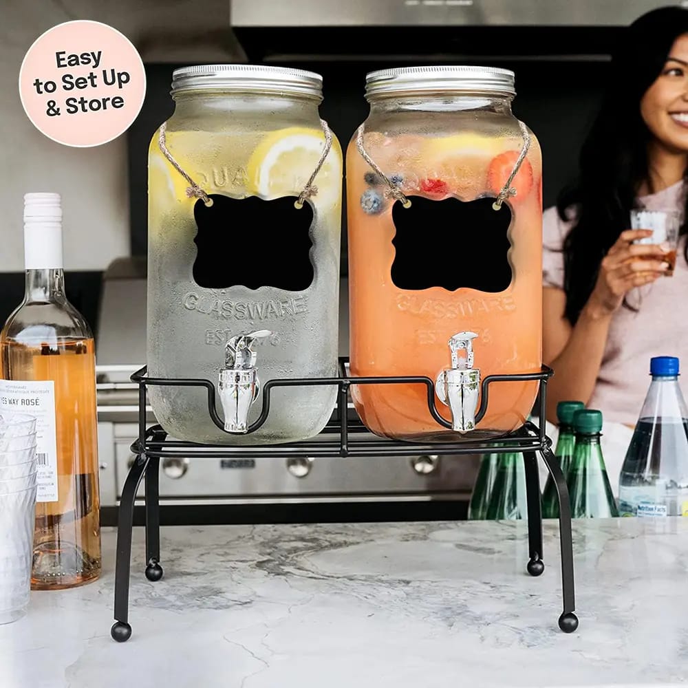 Estilo Glass Drink Dispenser, 1 Gallon, Set of 2