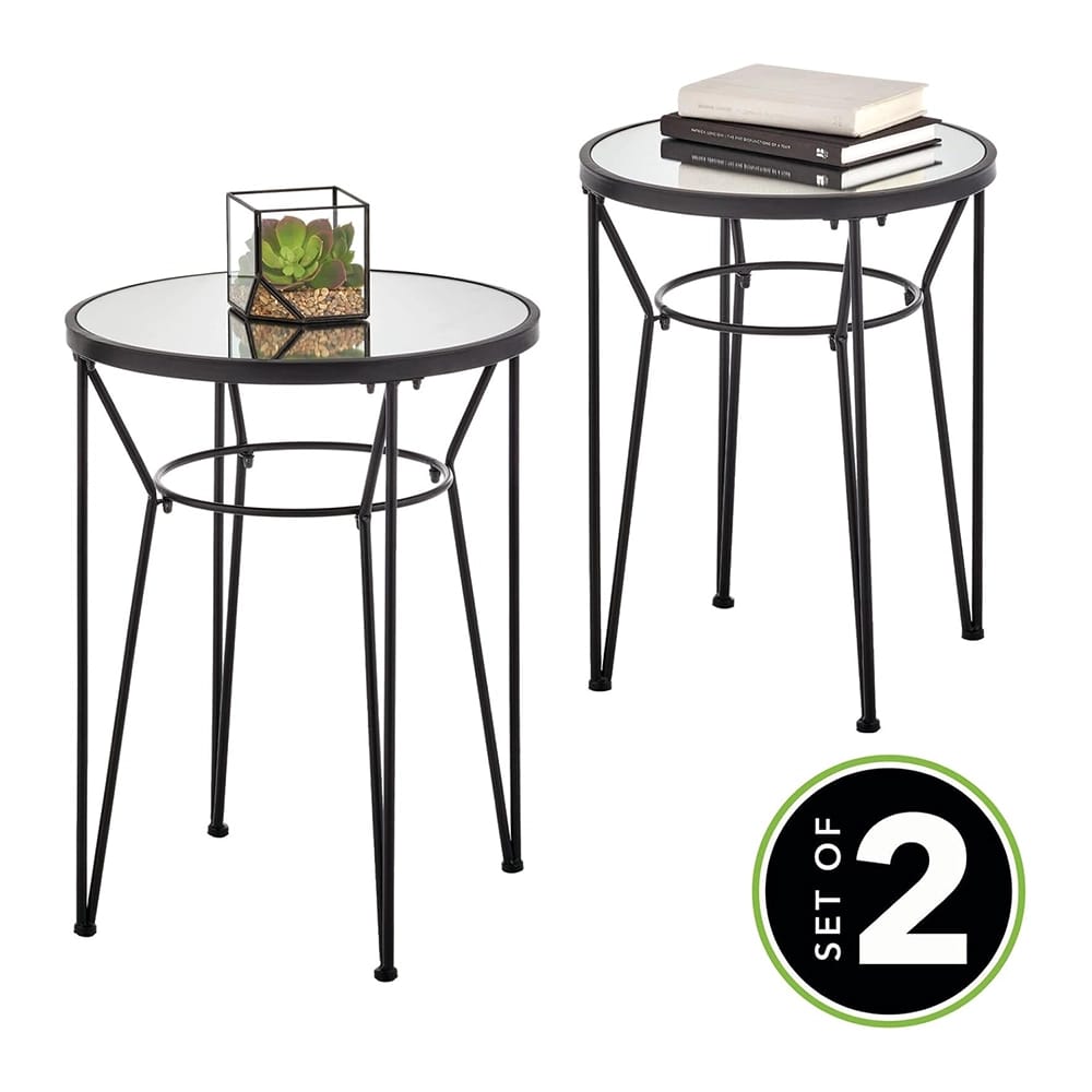 mDesign Round Metal Accent Table with Hairpin Legs, Set of 2, Matte Black