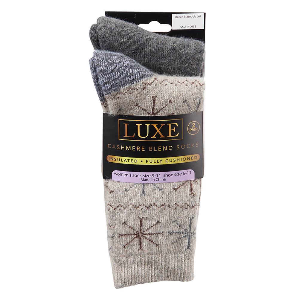 Luxe Women's Cashmere Blend Insulated Socks, 2 Pack