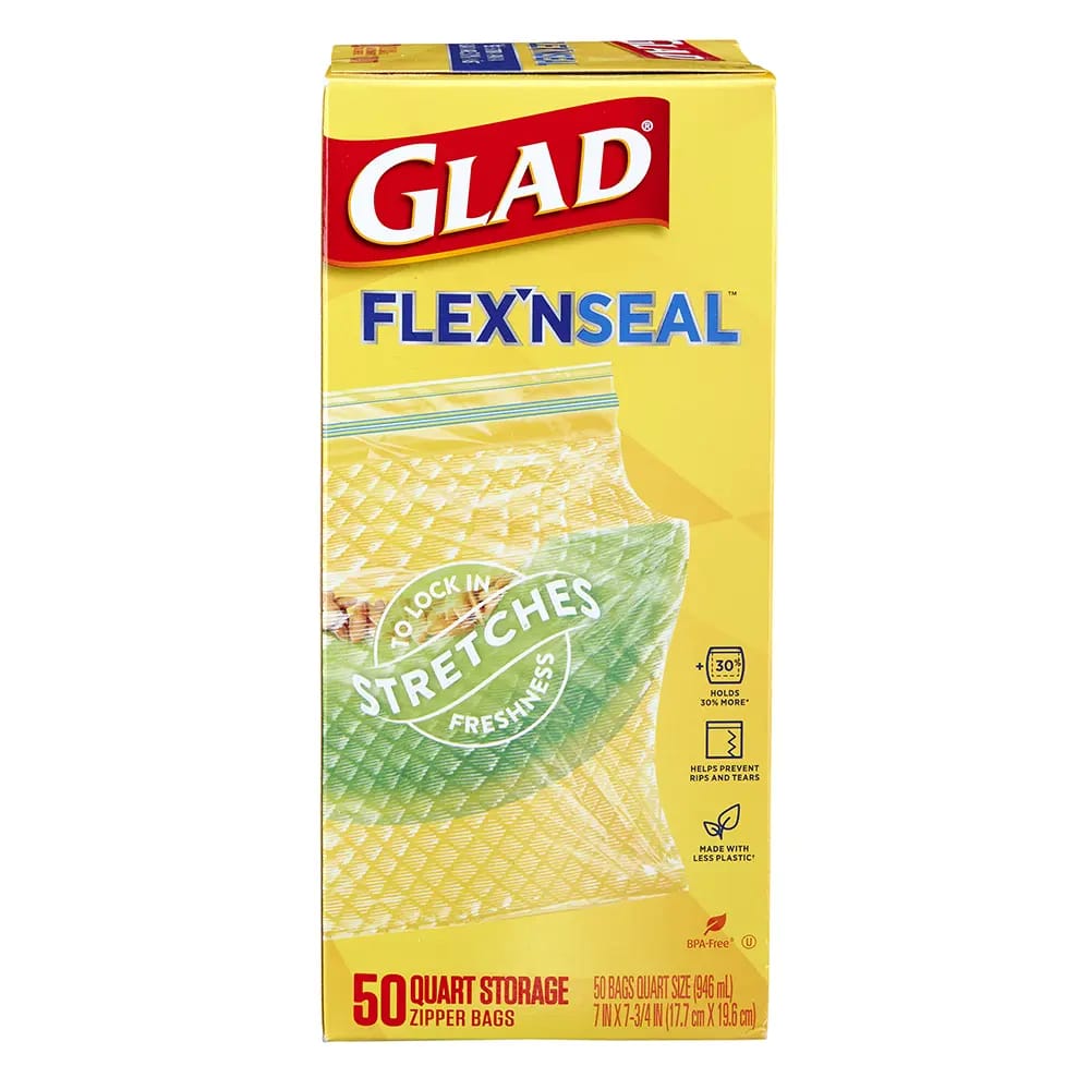 Glad Flex'N Seal Storage Quart Zipper Bags, 50 Count