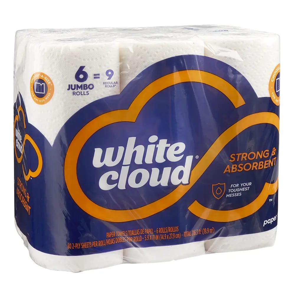 White Cloud Jumbo Paper Towel Rolls, 6 pk