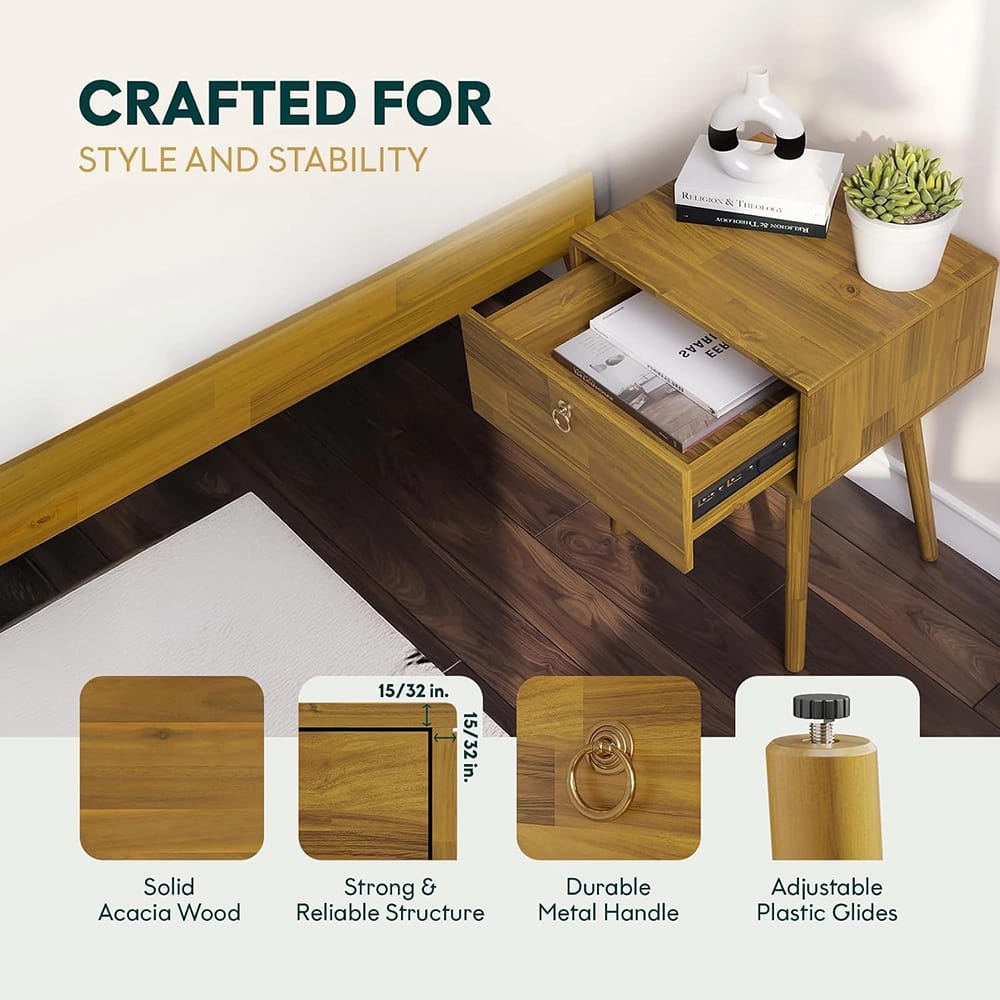 Bme Alden Wood 1-Drawer Nightstand, Natural