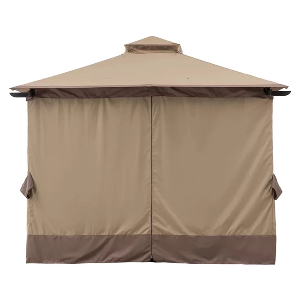 Sunjoy Aluminum Frame 2-Tier Steel Soft Top Gazebo, 12' x 12', Beige/Brown