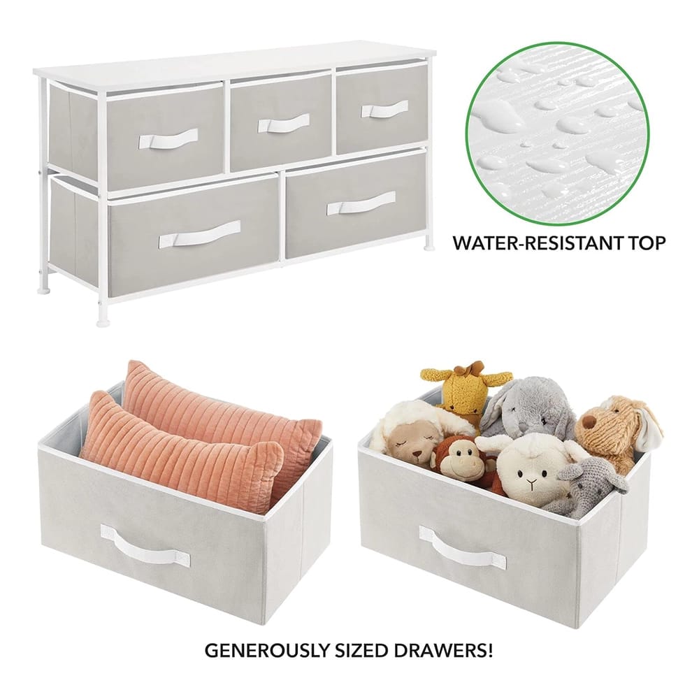 mDesign 5-Drawer Storage Unit, Light Gray/White