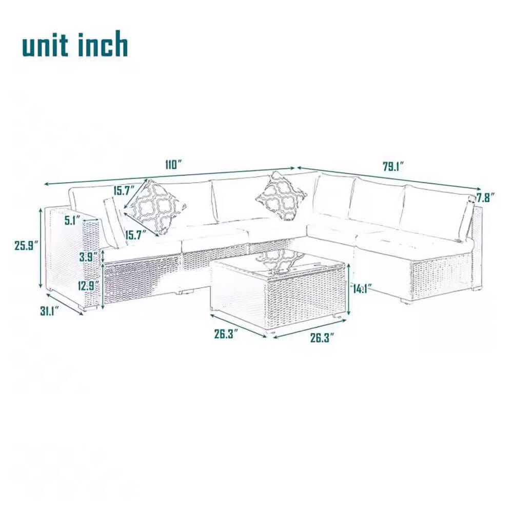 7-Piece Resin Wicker Patio Conversation Set, Espresso/Beige