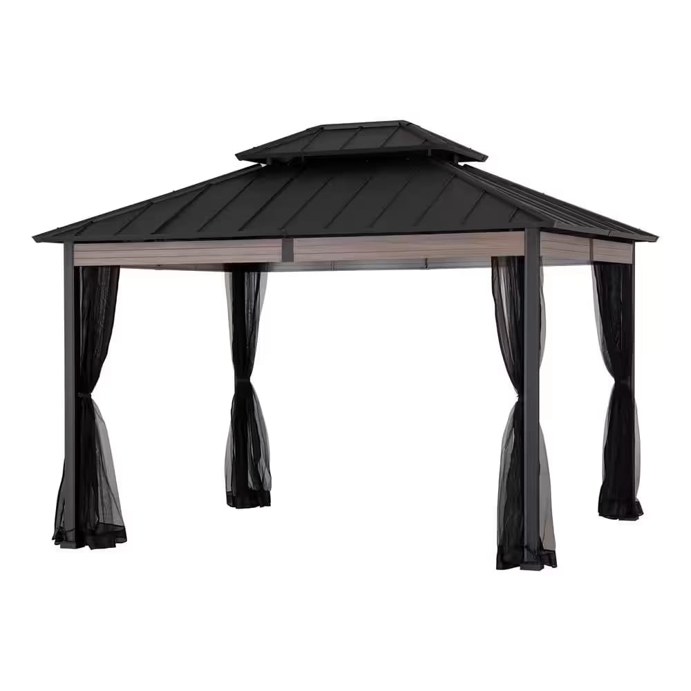 Real Living 10' x 12' Heavy-Duty Steel Hardtop Gazebo, Black