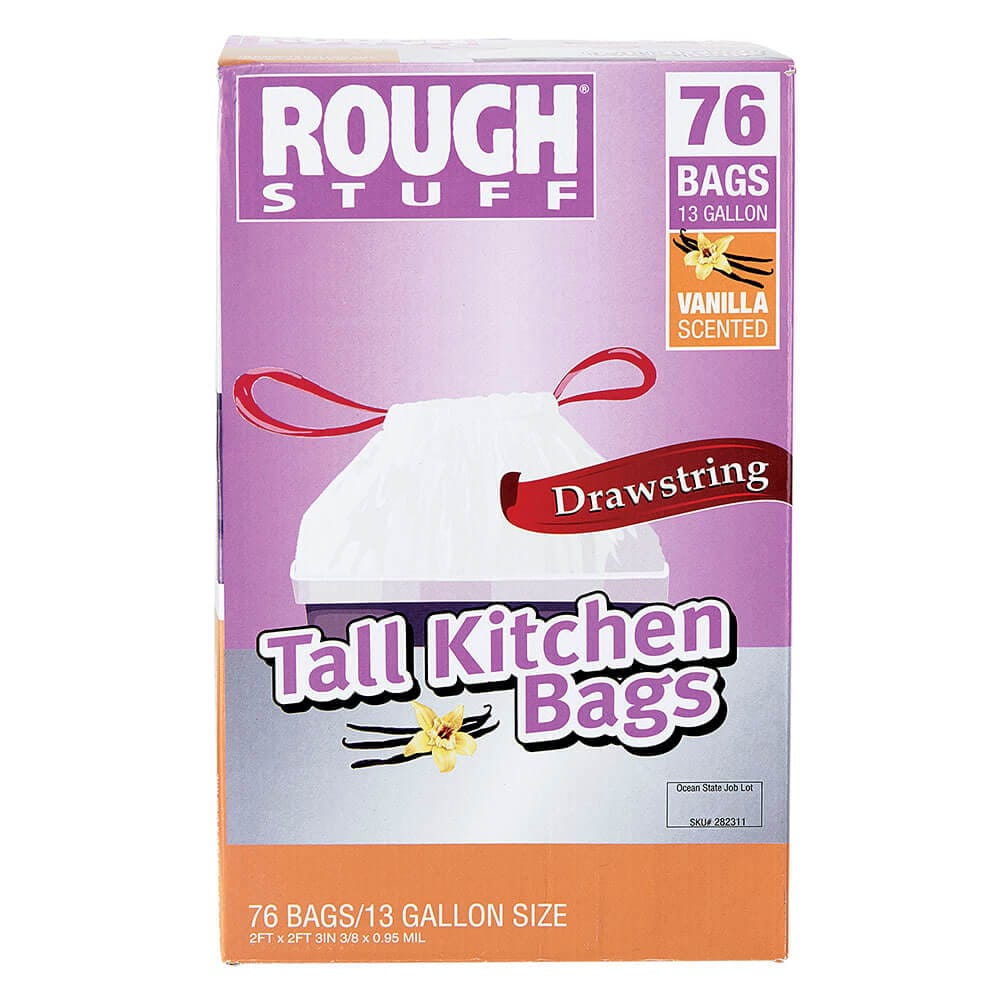 Rough Stuff 13 Gal Vanilla Scented Tall Kitchen Drawstring Bags, 76 Count