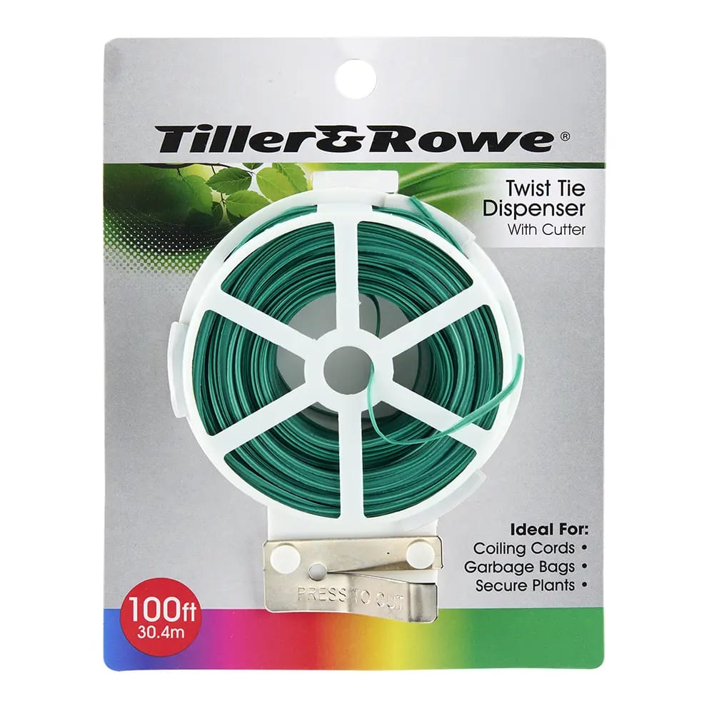 Tiller & Rowe Twist Tie Dispenser With Cutter, 100'