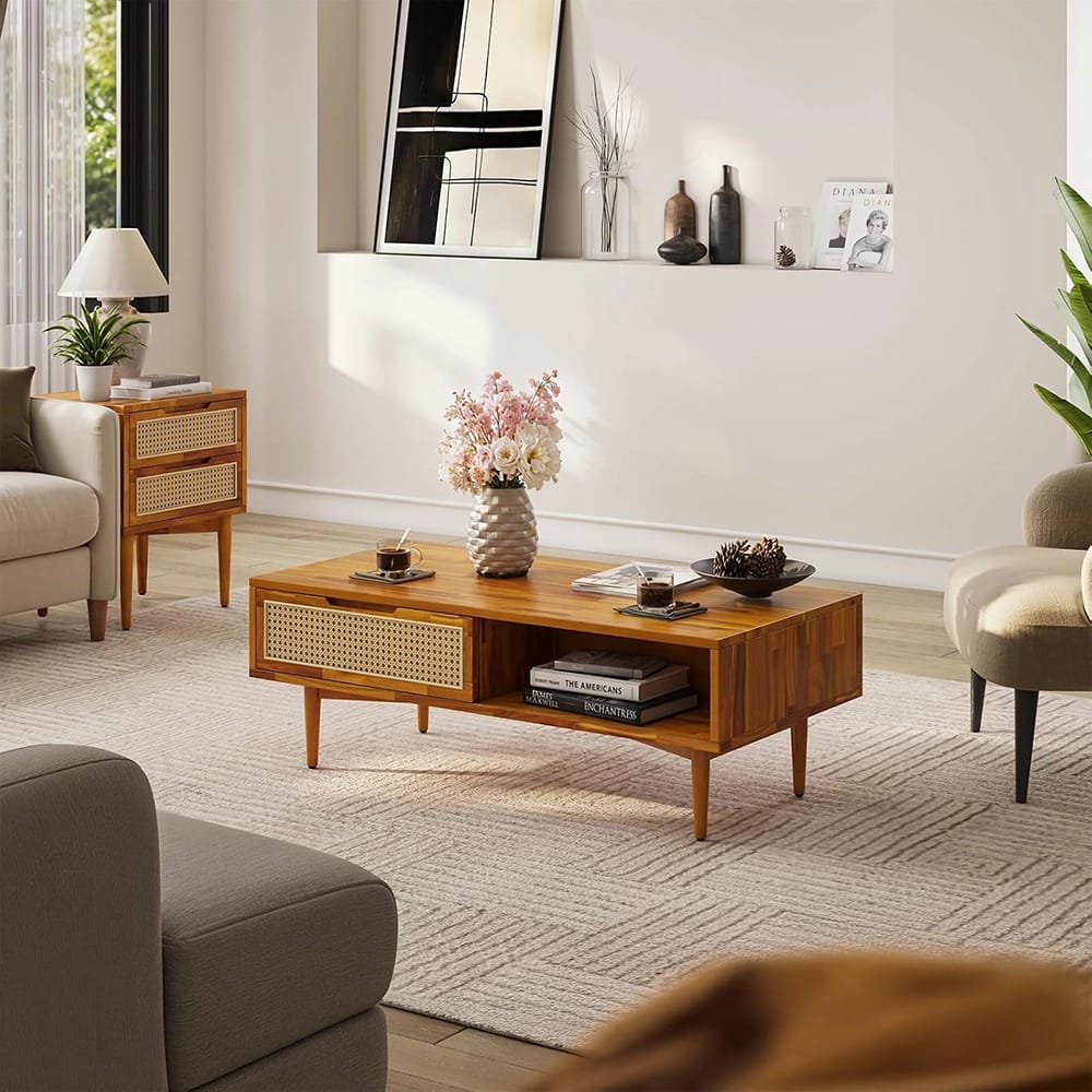 Bme Oliver Solid Wood Coffee Table, Caramel