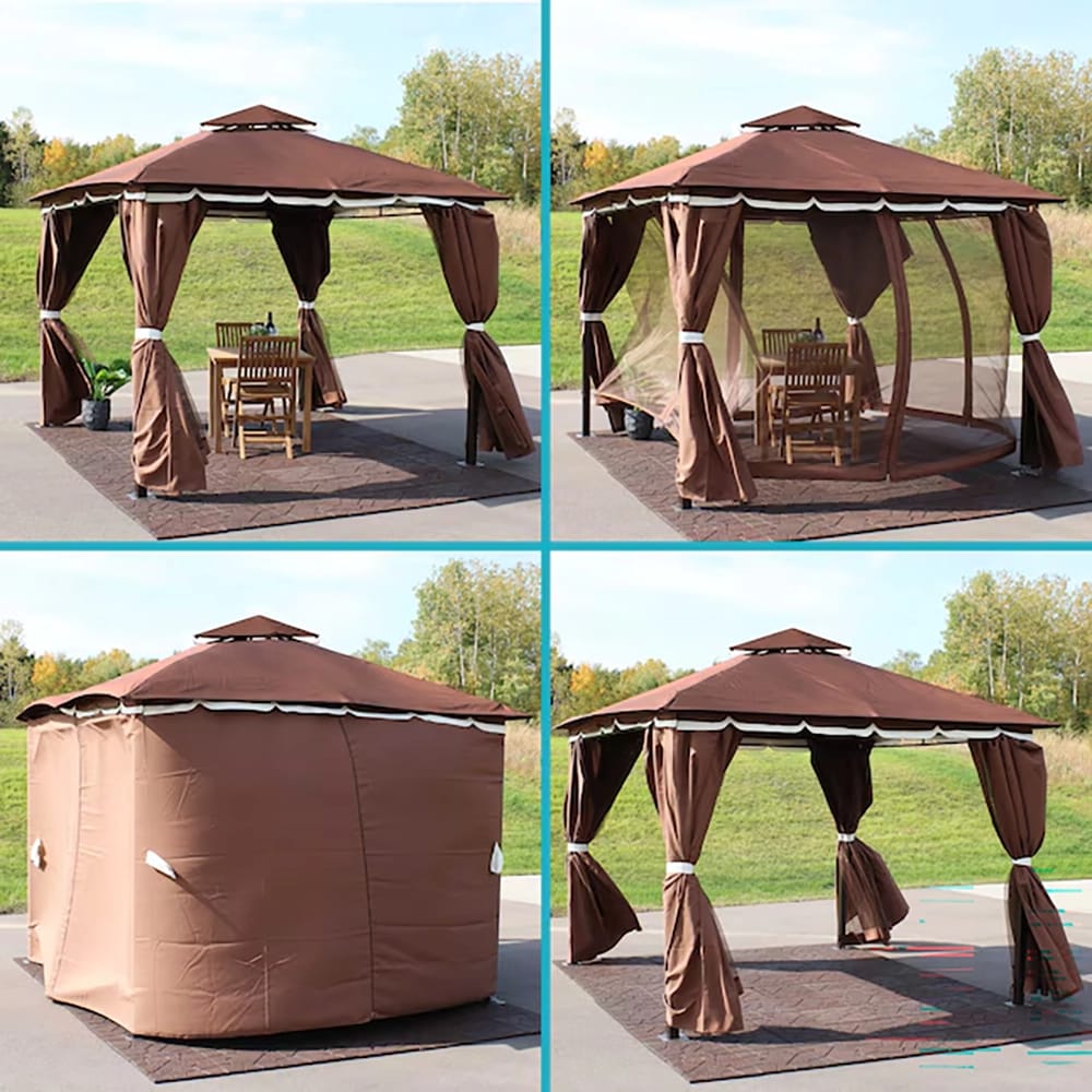 Sunnydaze 9.2' x 9.2' Soft Top Patio Gazebo with Screens and Privacy Walls, Brown