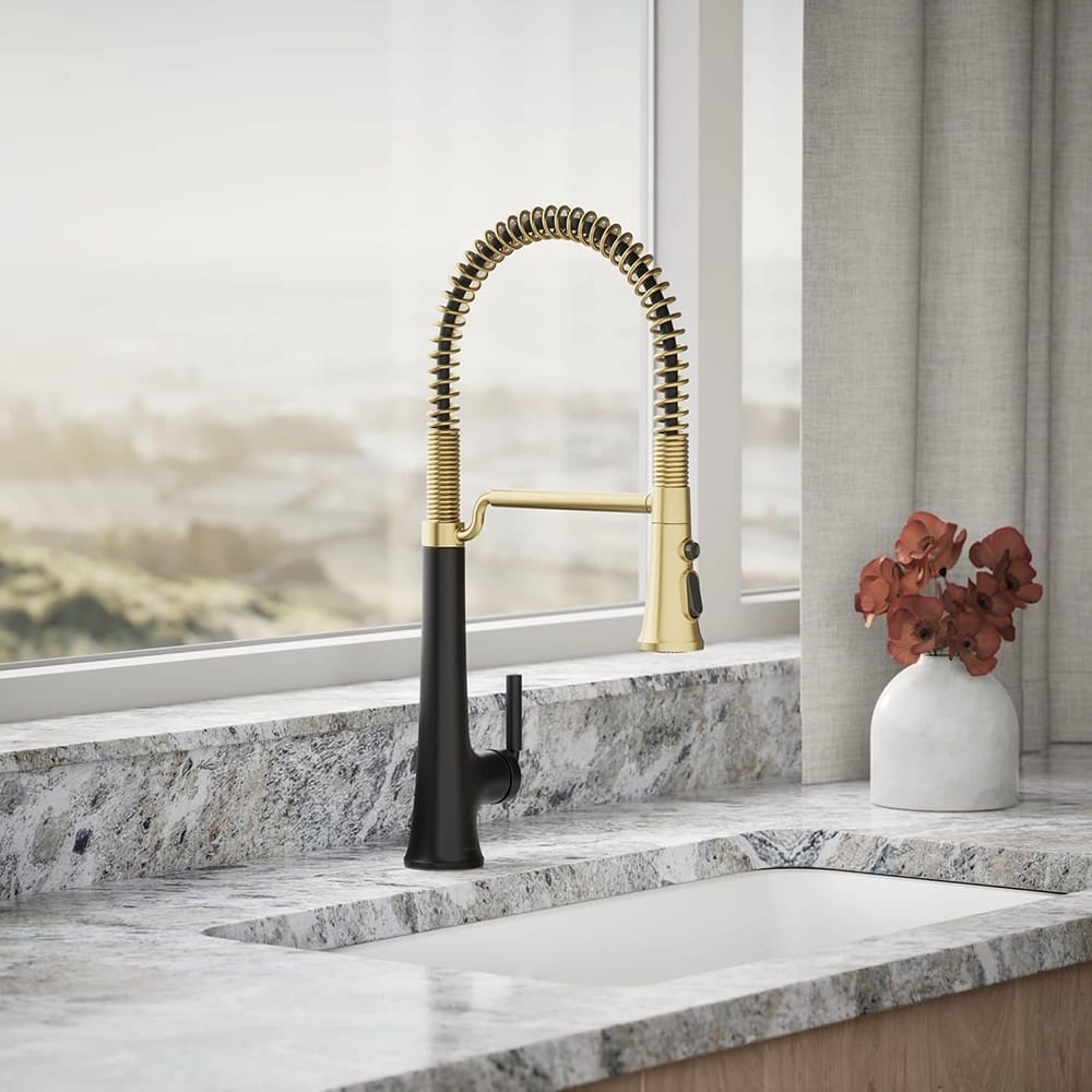 KOHLER Pull-Down Kitchen Sink Faucet, Matte Black/Brass
