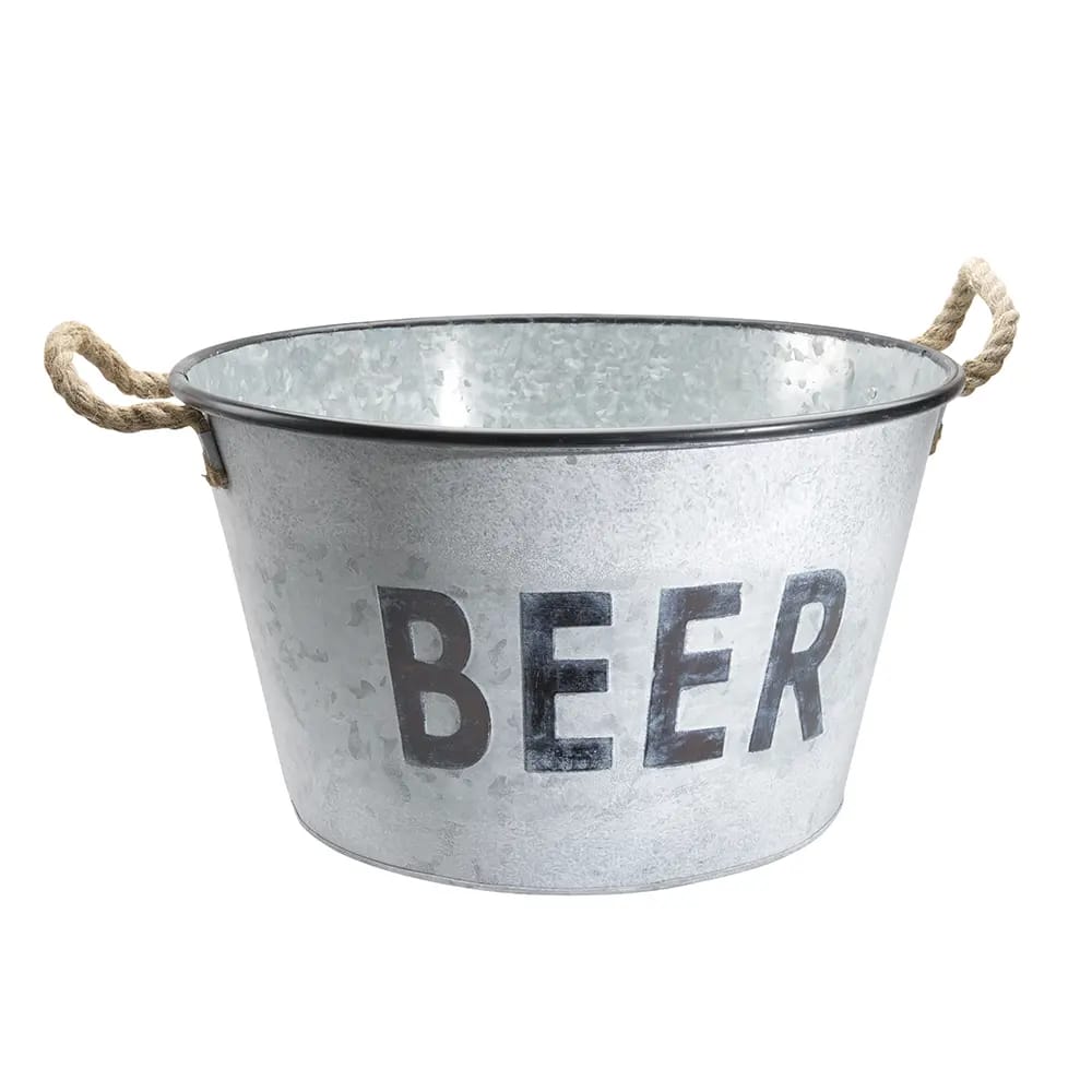 Galvanized Drinks Bucket With Rope Handles, Large
