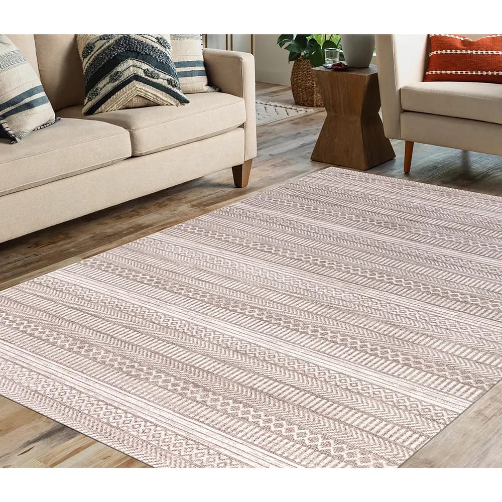 Hazel Collection 9' x 12' Geo Stripe Area Rug, Gray & Ivory