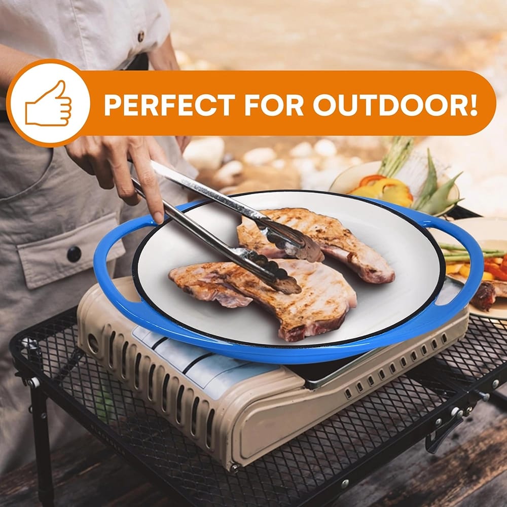 Bruntmor Circular Cast Iron Grill Pan, Blue