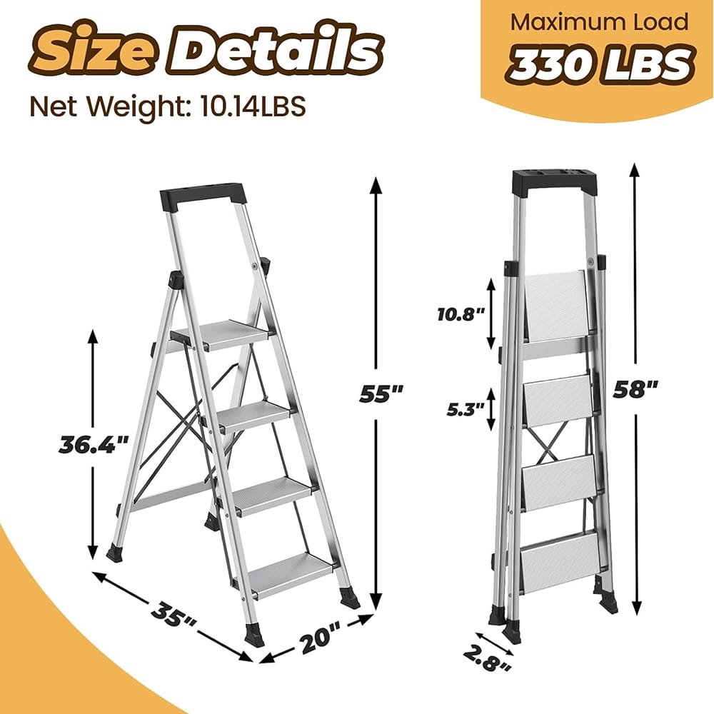 HBTower Aluminum 4 Step Ladder, Silver