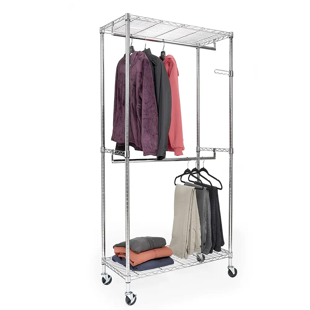 Method Storage Systems 2-Tier Garment Rack, Chrome, 35.7" W x 28" D x 74" H