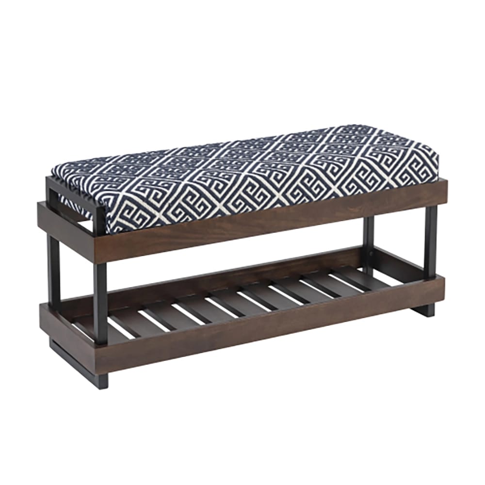 Albany Living Upholstered Bench with Shoe Rack, Blue/Brown