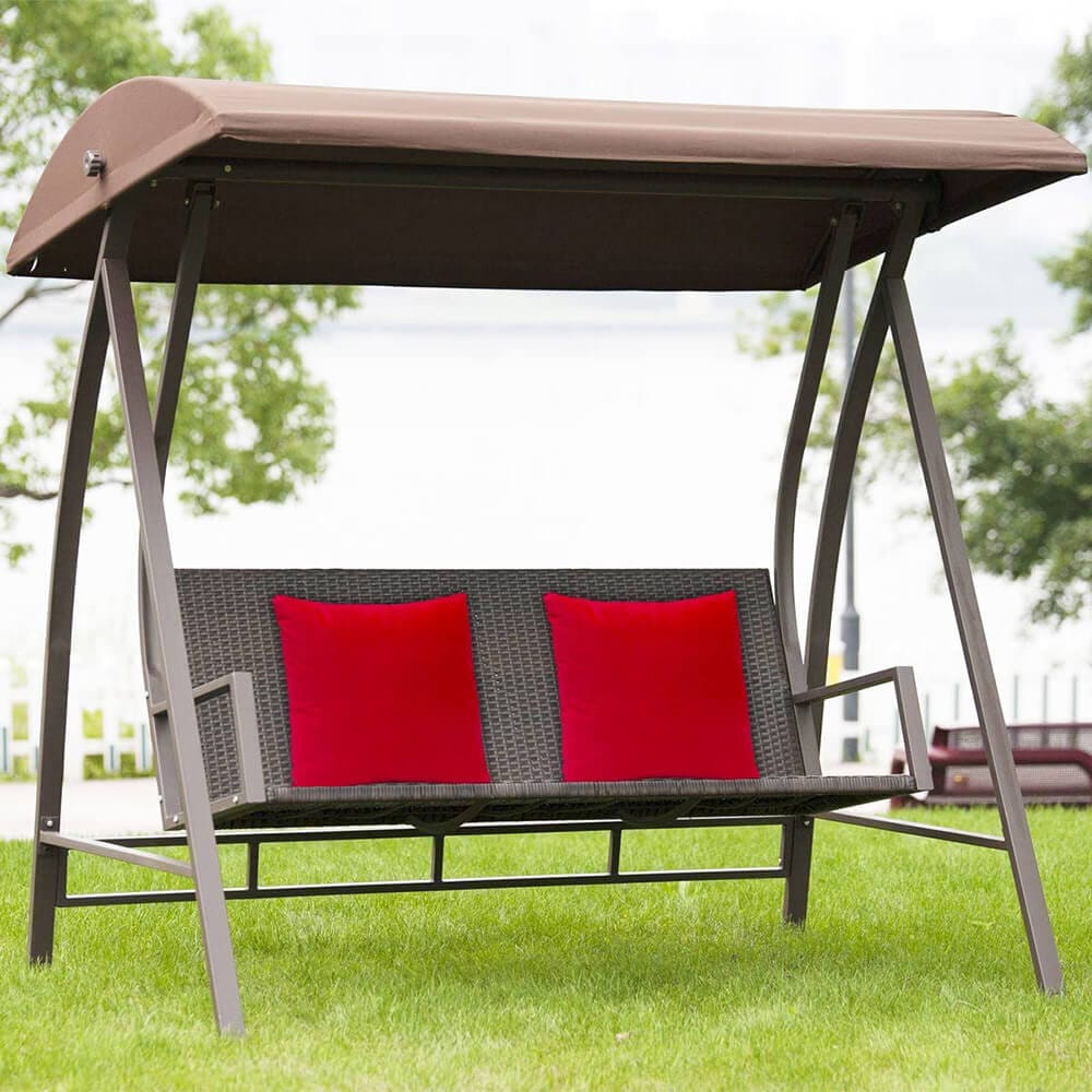 PatioPost Outdoor Patio Swing Chair with Adjustable Canopy, Brown