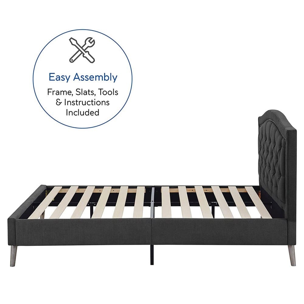 Classic Brands Coventry Diamond Tufted Upholstered King Bed Frame, Charcoal