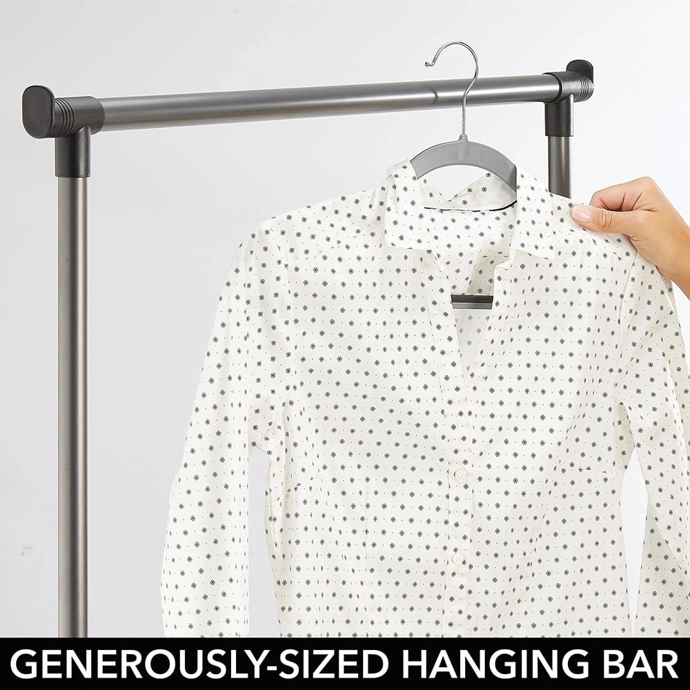 mDesign Portable Laundry Sorter with Wheels and Steel Hanging Bar, Graphite/Gray