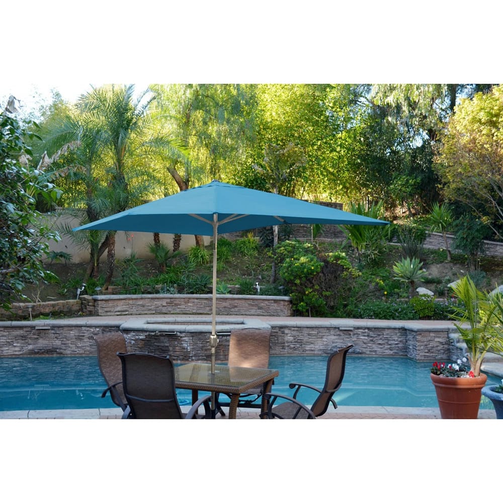 Jeco 6.5' x 10' Rectangular Aluminum Patio Umbrella with Tilt and Crank, Turquoise/Gray