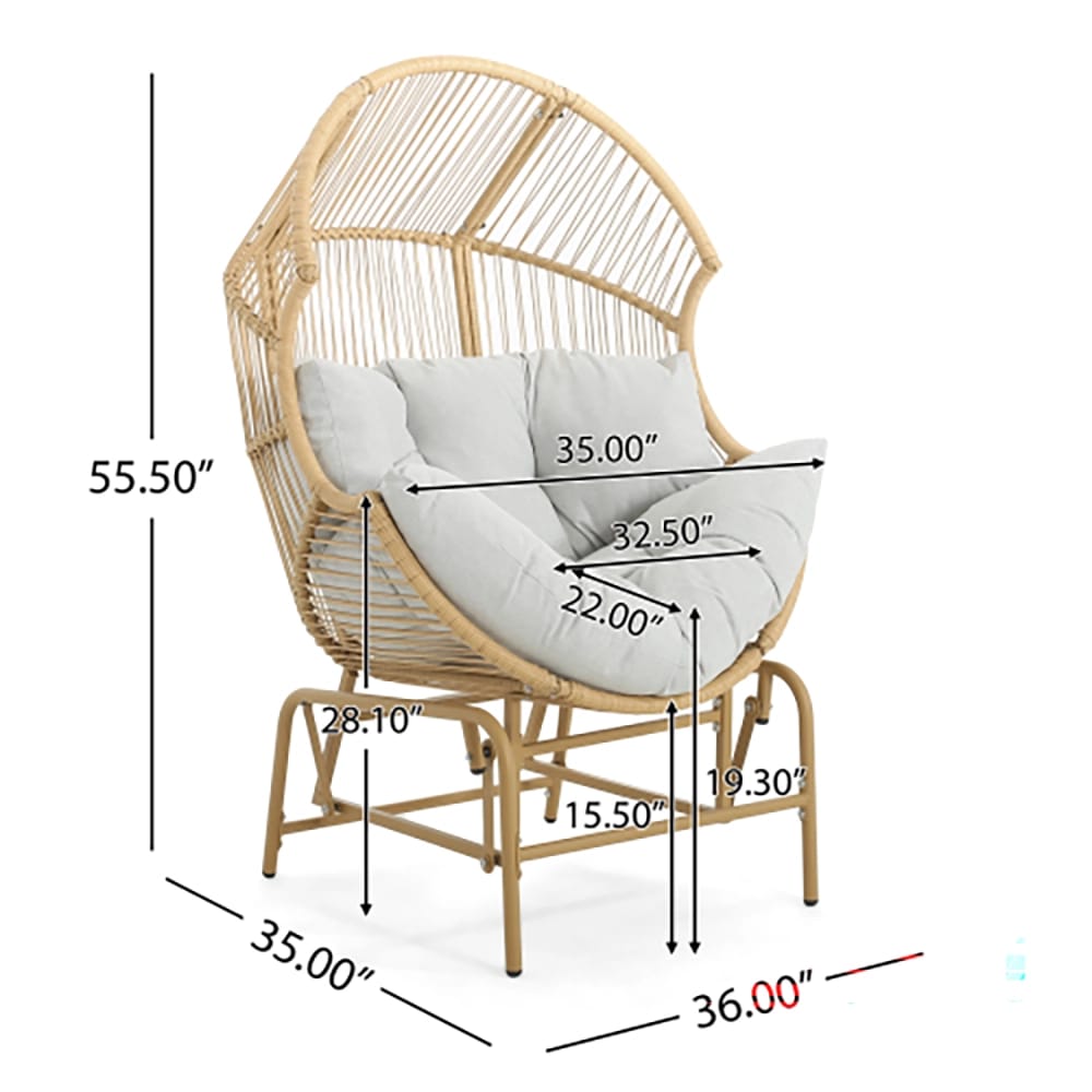 Palos Outdoor Wicker Glider Chair with Cushion, Light Brown