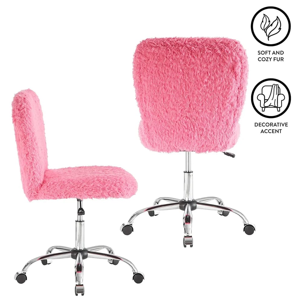 Faux Fur Rolling Desk Chair, Pink