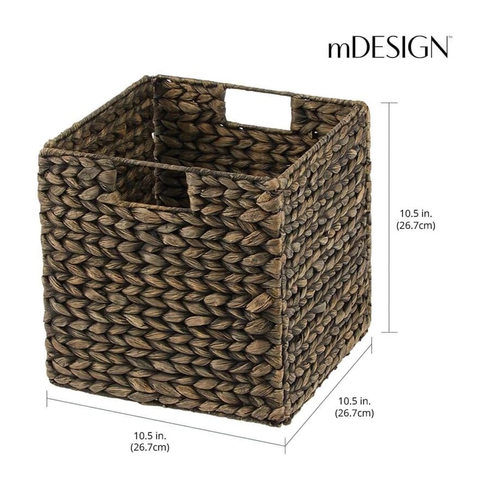 mDesign Woven Hyacinth Cube Organizer Basket, Black, 8 Pack