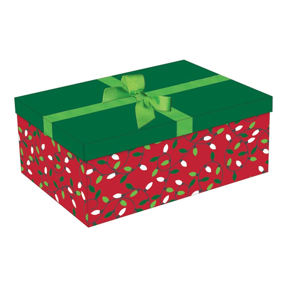 Large Rectangle Christmas Gift Box with Ribbon, 10.5" x 7"