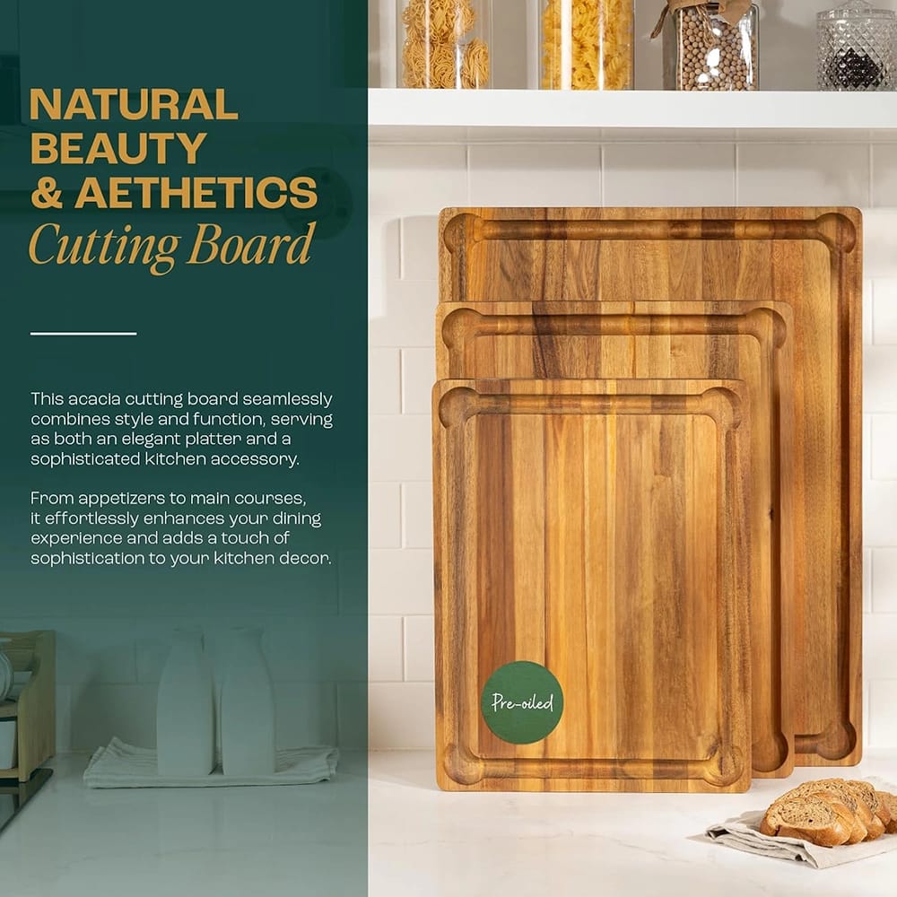 Yes4All Acacia Wood Cutting Board, 17" x 13" x 1.5"