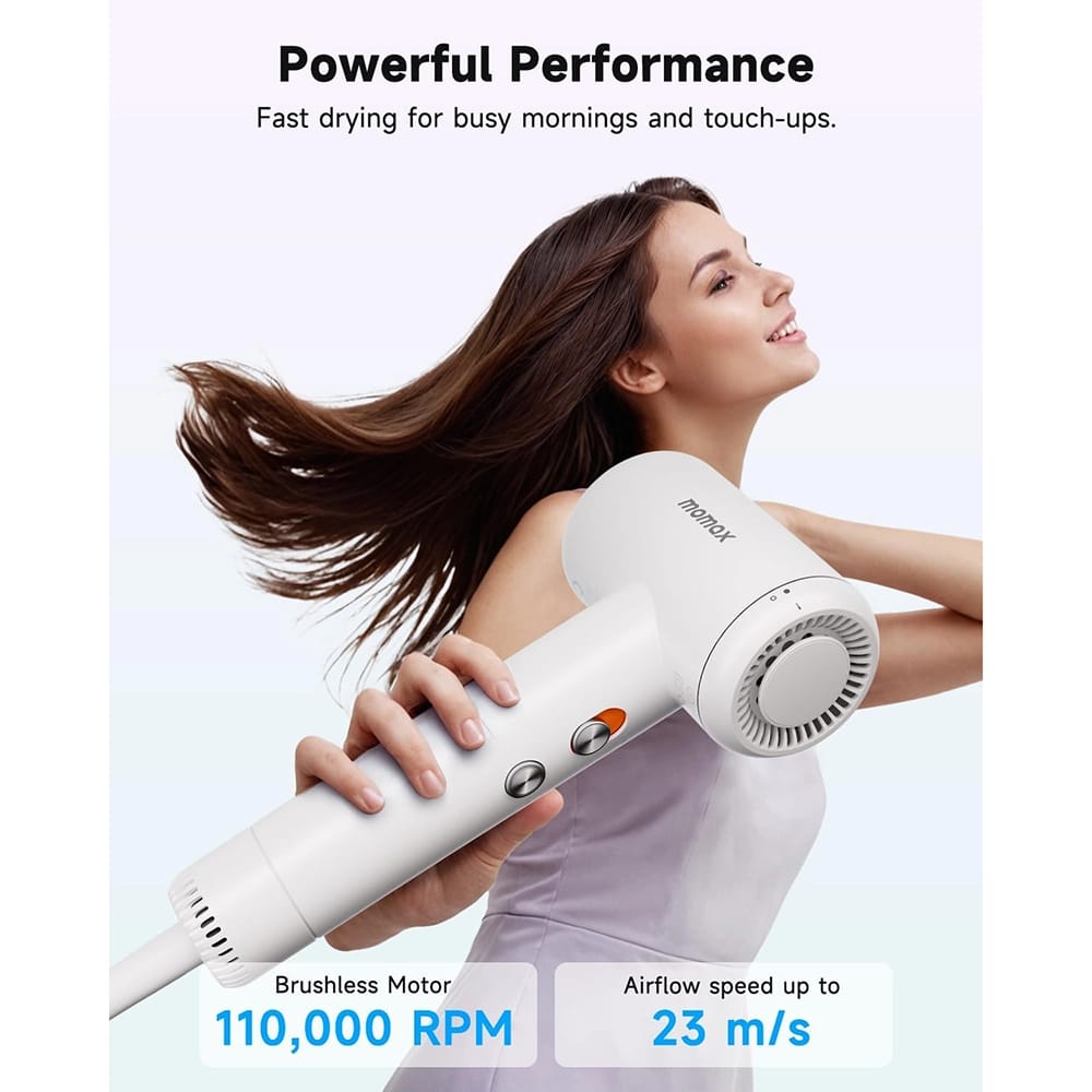 momax 1-Care Hair Mini Ultra Speed Ion Hair Dryer, White