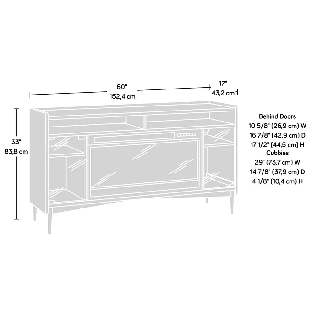 Sauder Harvey Park Fireplace TV Credenza with Glass Doors, Jet Acacia