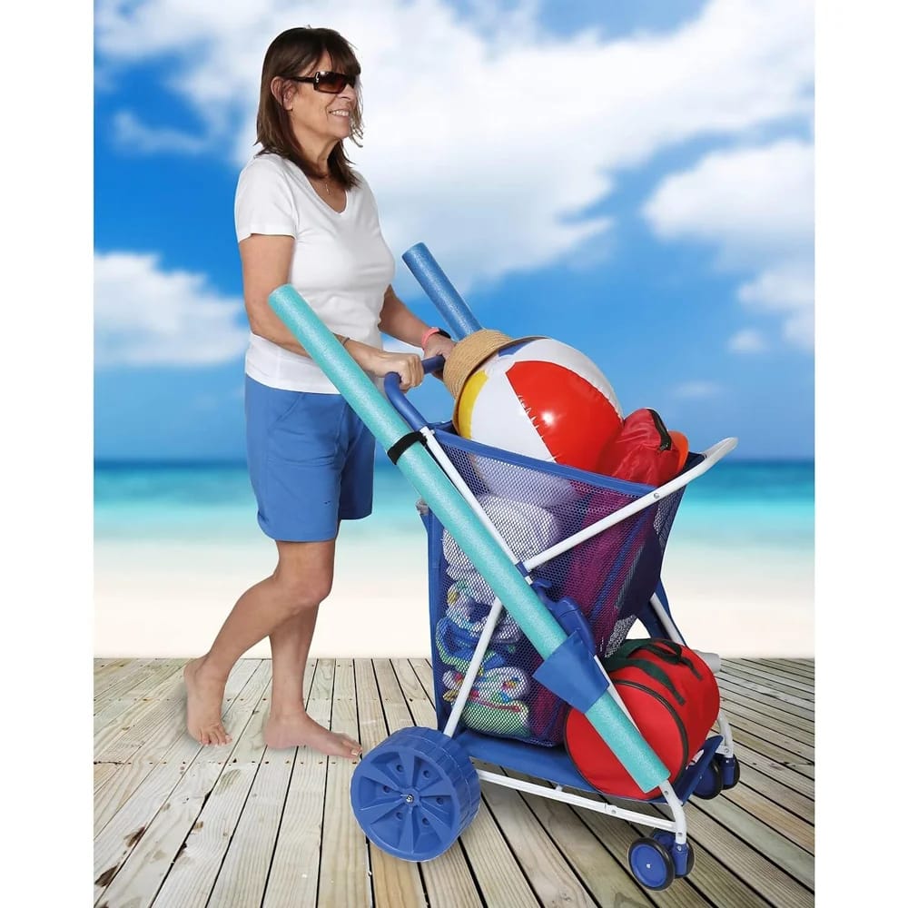 Folding Multi-Purpose Deluxe Beach Cart, Blue