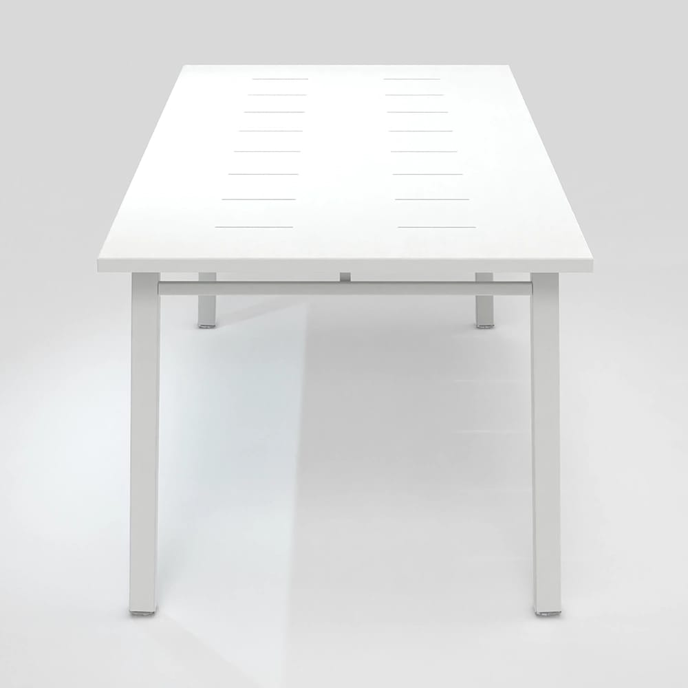 Maiori Aluminum Rectangular Long Patio Dining Table with Umbrella Hole, Blanc
