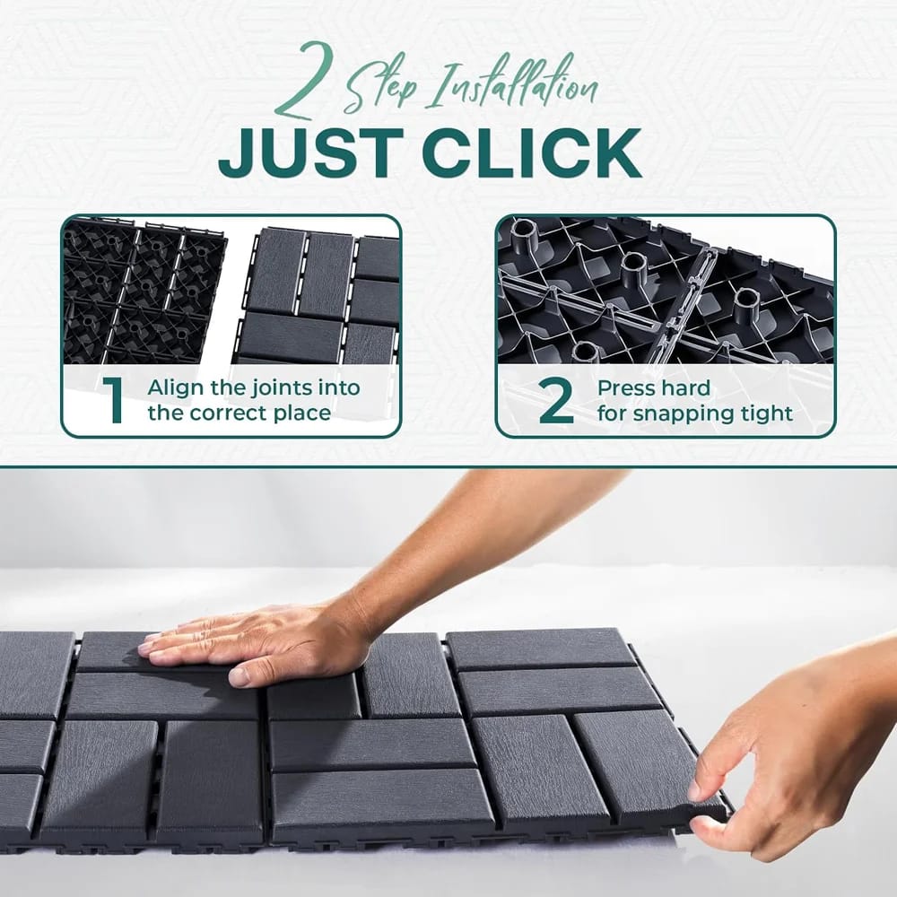 Idzo Plastic Interlocking Deck Tiles, Dark Gray, 9 pk