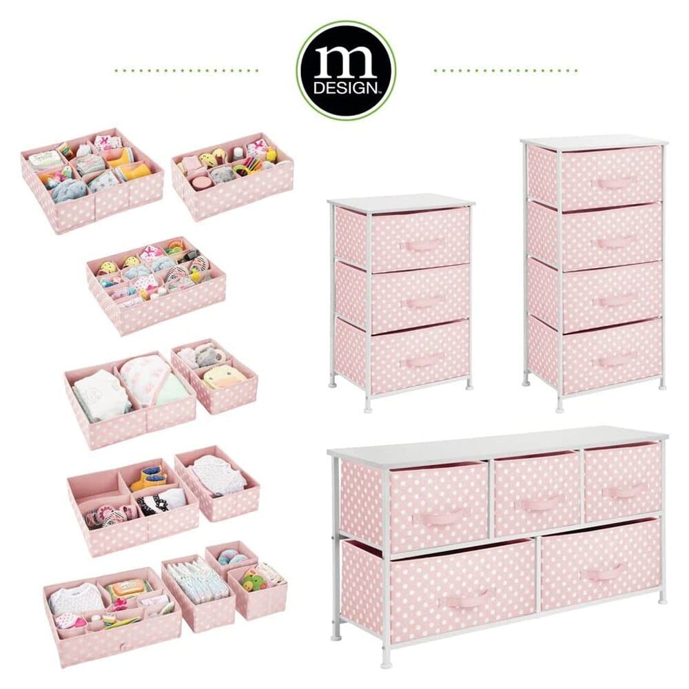 mDesign 4-Drawer Storage Tower, Pink/White Polka Dot