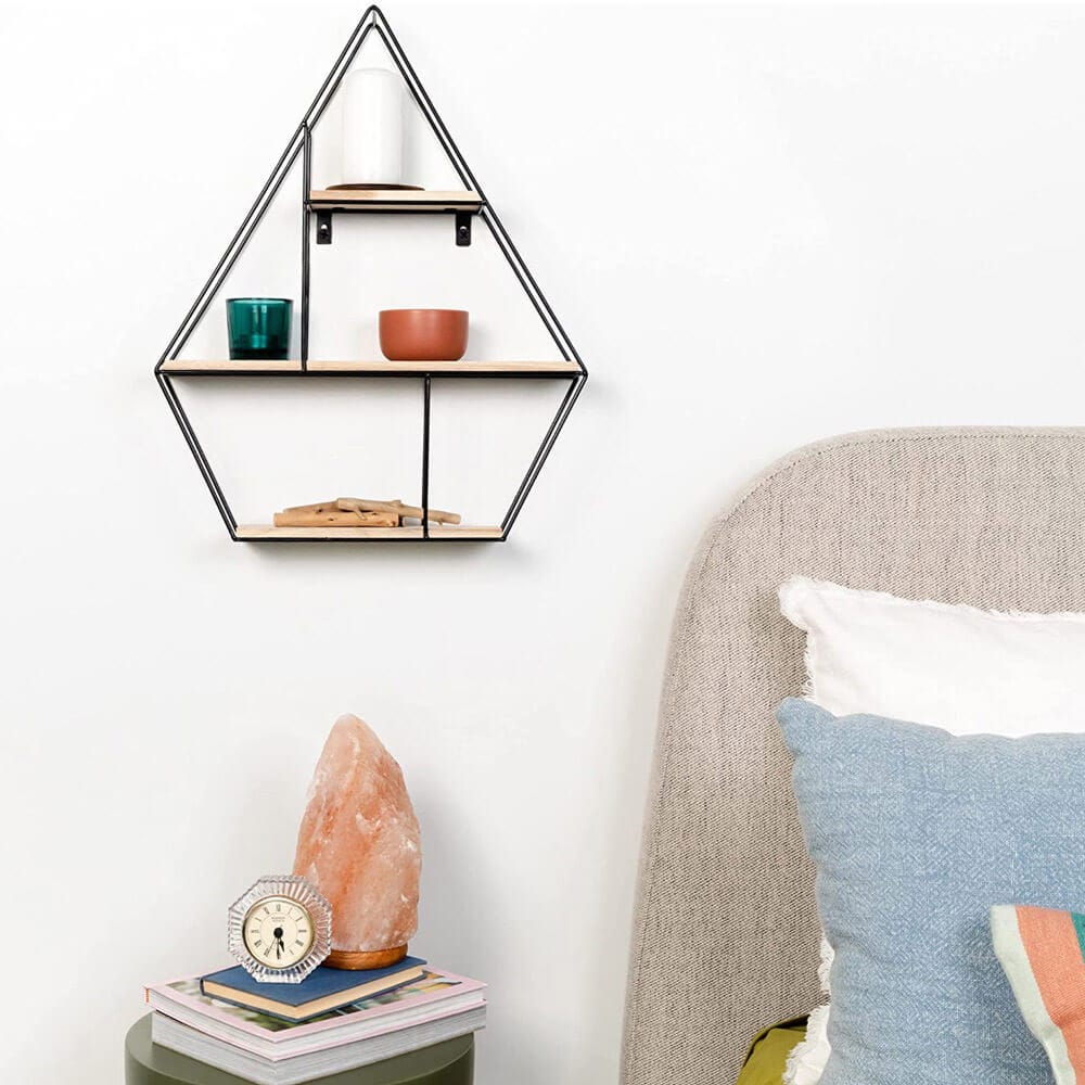 Greenco Geometric Diamond Shaped Floating Shelves, Rustic Finish