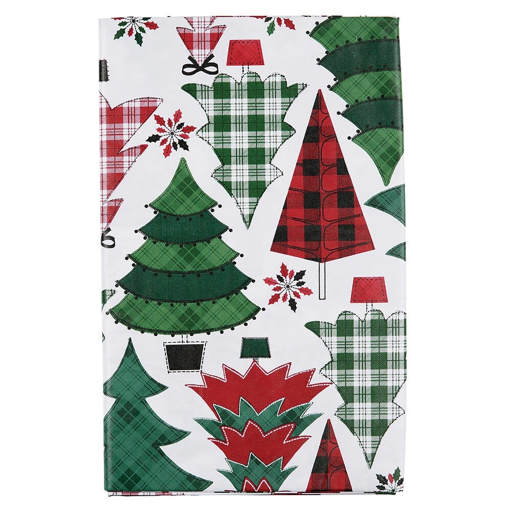 Seasonal Greetings Holiday Vinyl Tablecloth with Flannel Backing