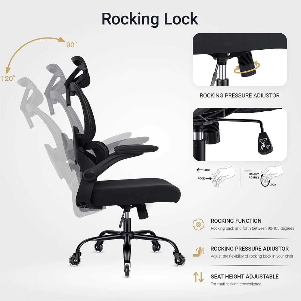 FAMSINGO Ergonomic Mesh Back Office Chair with Flip up Armrests, Black