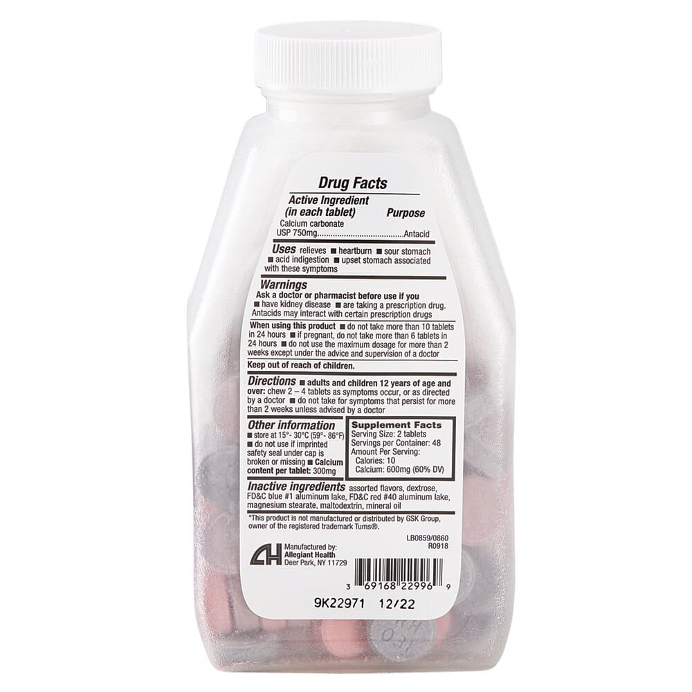 Calcium Antacid 750 mg Tablets, 96 Count